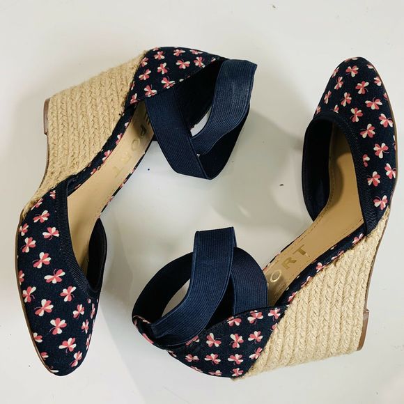 Report Shoes - Report Ashtyn Navy Floral Espadrille Wedges